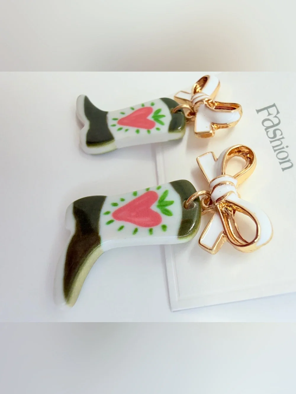 cowboy boot earrings with pink heart and green leaves #cowboy #western# ER0816
